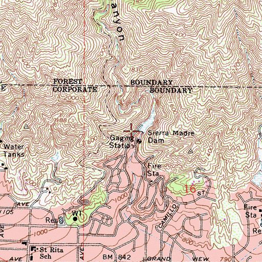 Topographic Map of Sierra Madre Dam, CA