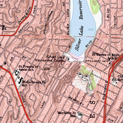 Topographic Map of Silver Lake Recreation Center, CA