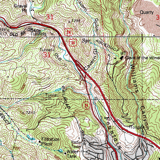 Topographic Map of Rainbow Falls, CO