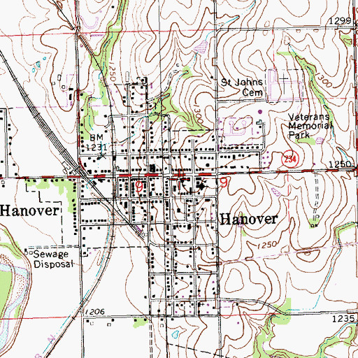Topographic Map of Hanover High School, KS