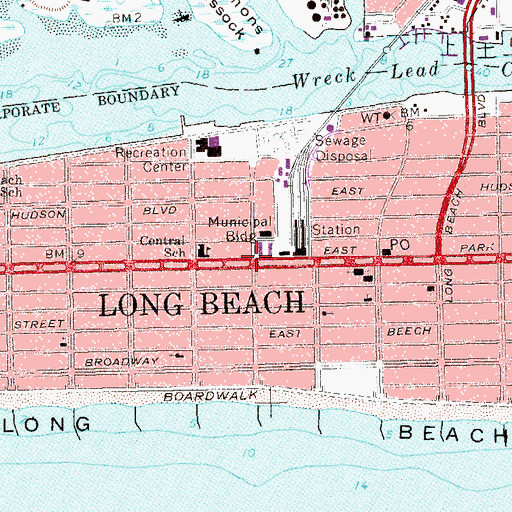 Topographic Map of Long Beach Public Library, NY