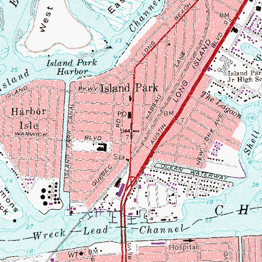 Topographic Map of Island Park Public Library, NY