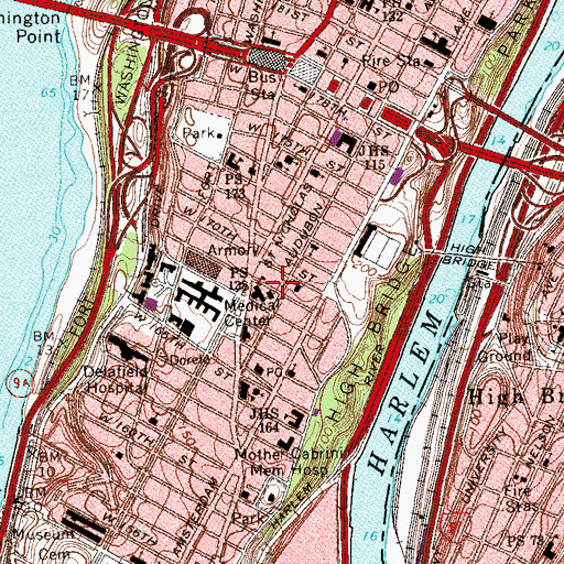 Topographic Map of Audubon Playground, NY