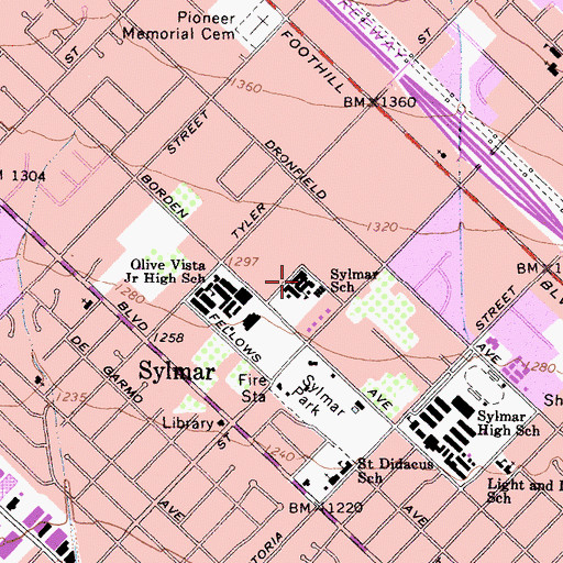 Topographic Map of Sylmar Elementary School, CA