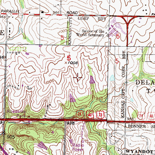Topographic Map of Delaware Ridge Elementary School, KS