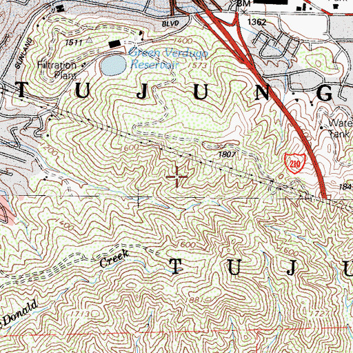 Topographic Map of Tujunga, CA