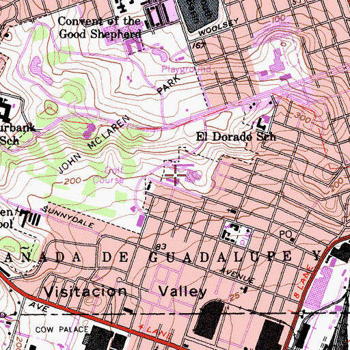 Topographic Map of Visitacion Valley Middle School, CA