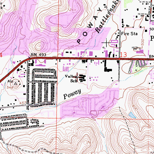Topographic Map of Valley Elementary School, CA