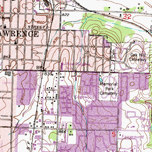 Topographic Map of East Lawrence Recreation Center, KS