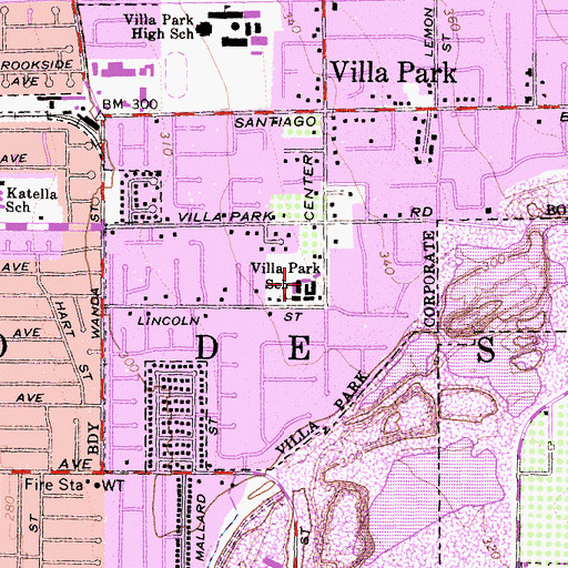 Topographic Map of Villa Park Elementary School, CA