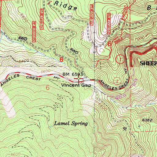 Topographic Map of Vincent Gap, CA