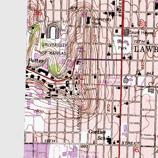 Topographic Map of University of Kansas - Lawrence Campus Stephenson Scholarship Hall, KS