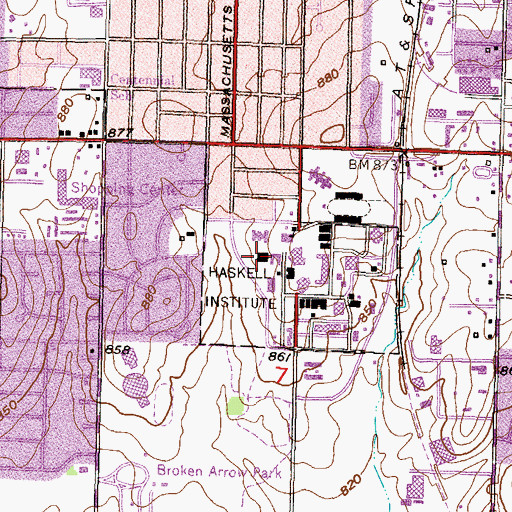 Topographic Map of Haskell Indian Nations University - Pocahontas Hall, KS