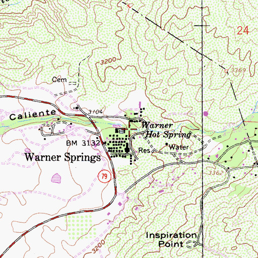 Topographic Map of Warner Hot Spring, CA