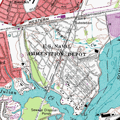 Topographic Map of Naval Station Norfolk Saint Juliens Creek Annex, VA
