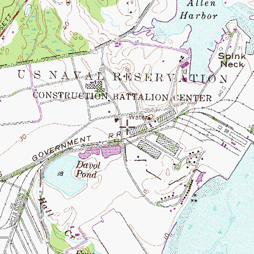 Topographic Map of Davisville Construction Battalion Center, RI
