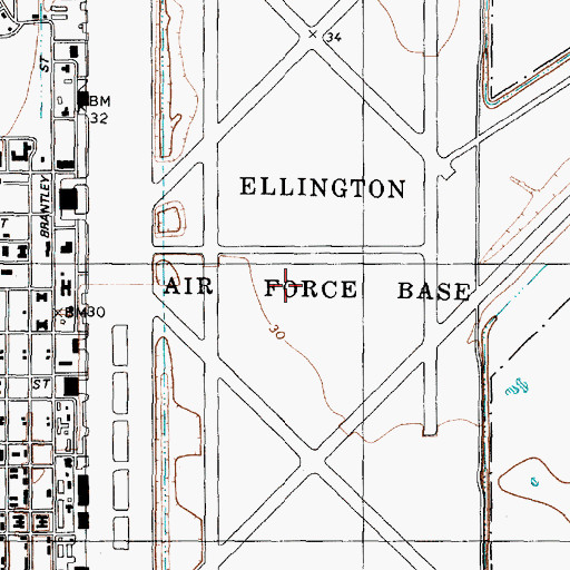 Topographic Map of Ellington Field, TX