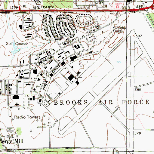 Topographic Map of Brooks Air Force Base, TX