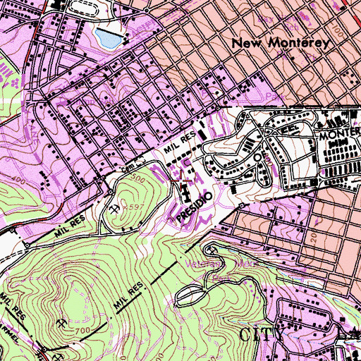 Topographic Map of Presidio of Monterey, CA