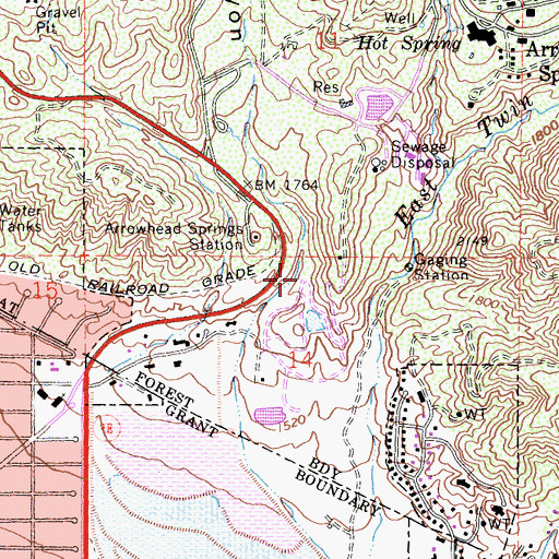 Topographic Map of Waterman Canyon, CA