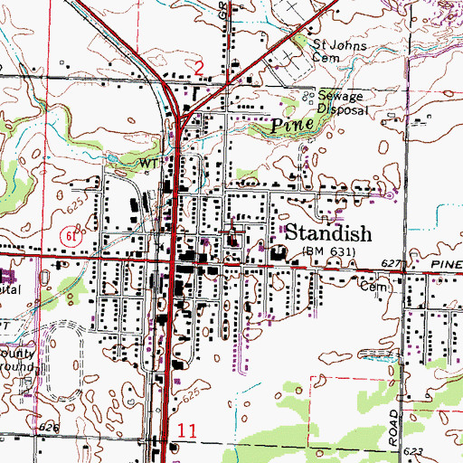 Topographic Map of Standish County Sheriff's Office, MI