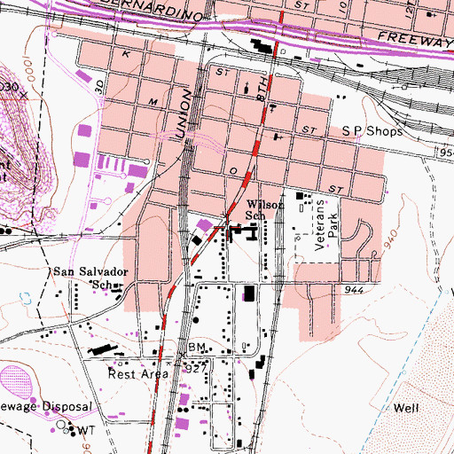 Topographic Map of Woodrow Wilson Elementary School, CA
