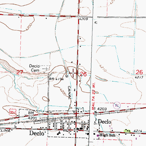 Topographic Map of Declo Drain, ID