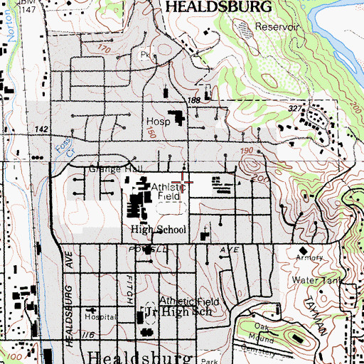 Topographic Map of Healdsburg Adult School, CA