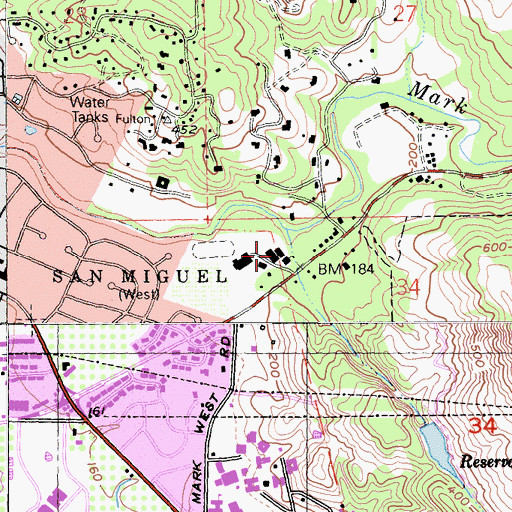 Topographic Map of Redwood Adventist Academy, CA