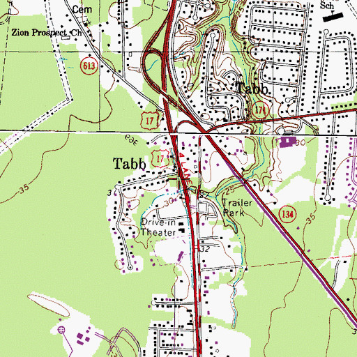 Topographic Map of Tabb Post Office, VA