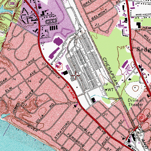 Topographic Map of Warwick Post Office, VA