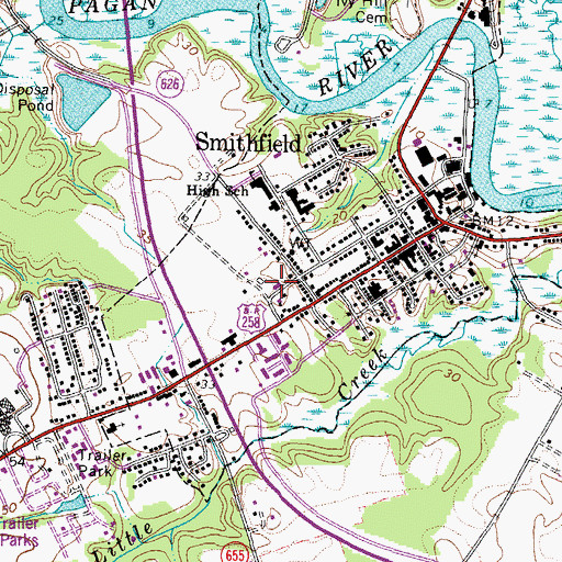 Topographic Map of Isle of Wight County County Health Center, VA