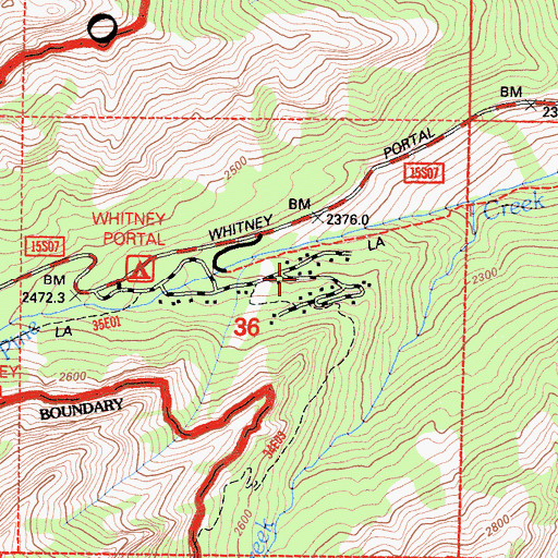 Topographic Map of Whitney Portal, CA