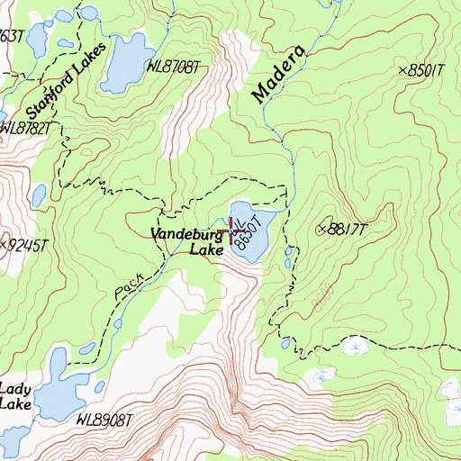 Topographic Map of Vanderburgh Lake, CA
