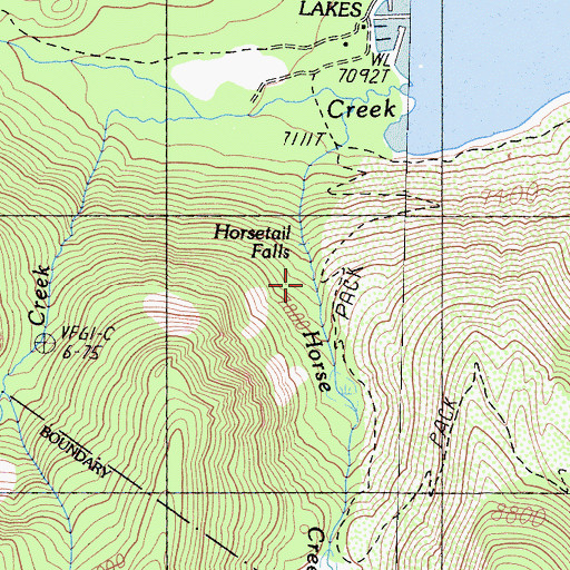 Topographic Map of Horsetail Falls, CA