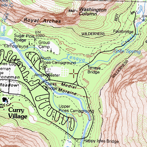 Topographic Map of Tenaya Canyon, CA