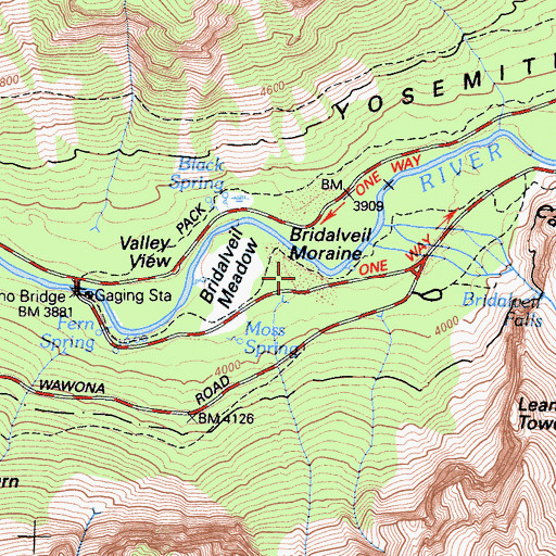 Topographic Map of Bridalveil Moraine, CA