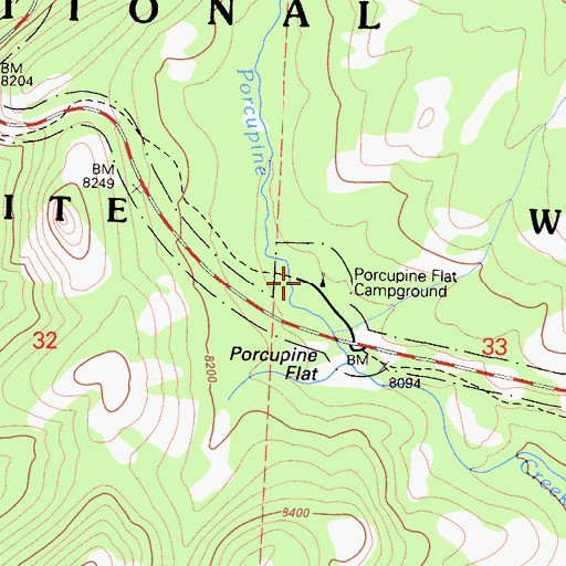 Topographic Map of Porcupine Flat Campground, CA