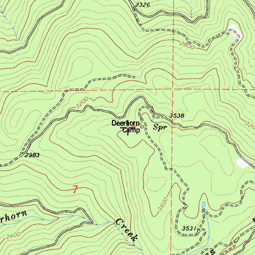 Topographic Map of Deerhorn Camp, CA