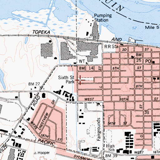 Topographic Map of Sixth Street Park, CA
