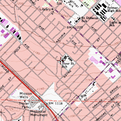 Topographic Map of Dyer Elementary School, CA