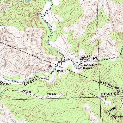 Topographic Map of South Fork La Brea Creek, CA