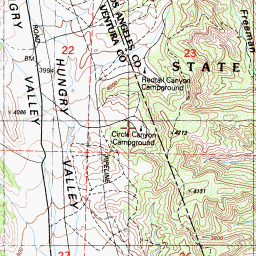Topographic Map of Circle Canyon Campground, CA