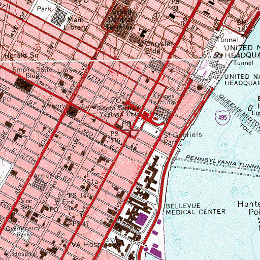 Topographic Map of Thirtyfourth Street East Theatre (historical), NY