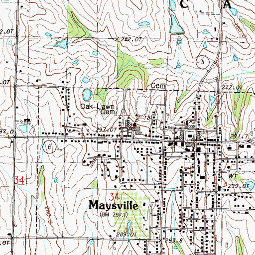 Topographic Map of Maysville Elementary School, MO