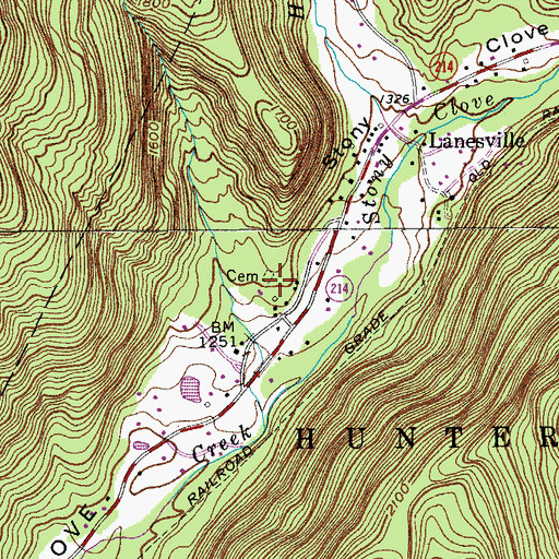 Topographic Map of Lanesville Cemetery, NY