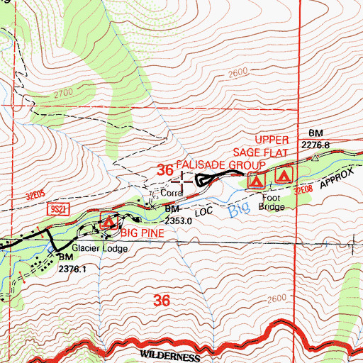 Topographic Map of North Fork Big Pine Creek Trailhead, CA