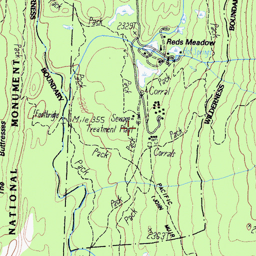 Topographic Map of Rainbow Falls Trailhead, CA