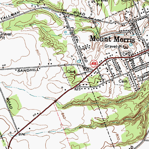 Topographic Map of Mount Morris Cemetery, NY