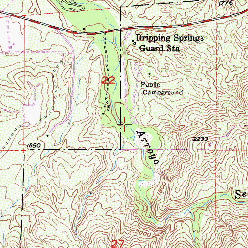 Topographic Map of Dripping Springs Trailhead, CA